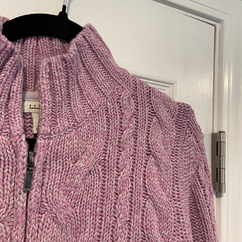 L.L. Bean Size M Lavender Long Sleeve Cable Knit Full Zip Mock Neck Cardigan - Picture 5 of 12